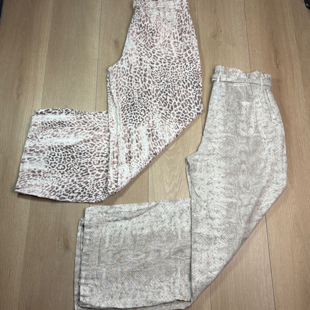 LOT OF 2 - Rewash Brand Womens Linen Blend Wide Leg Animal Print Pants Large